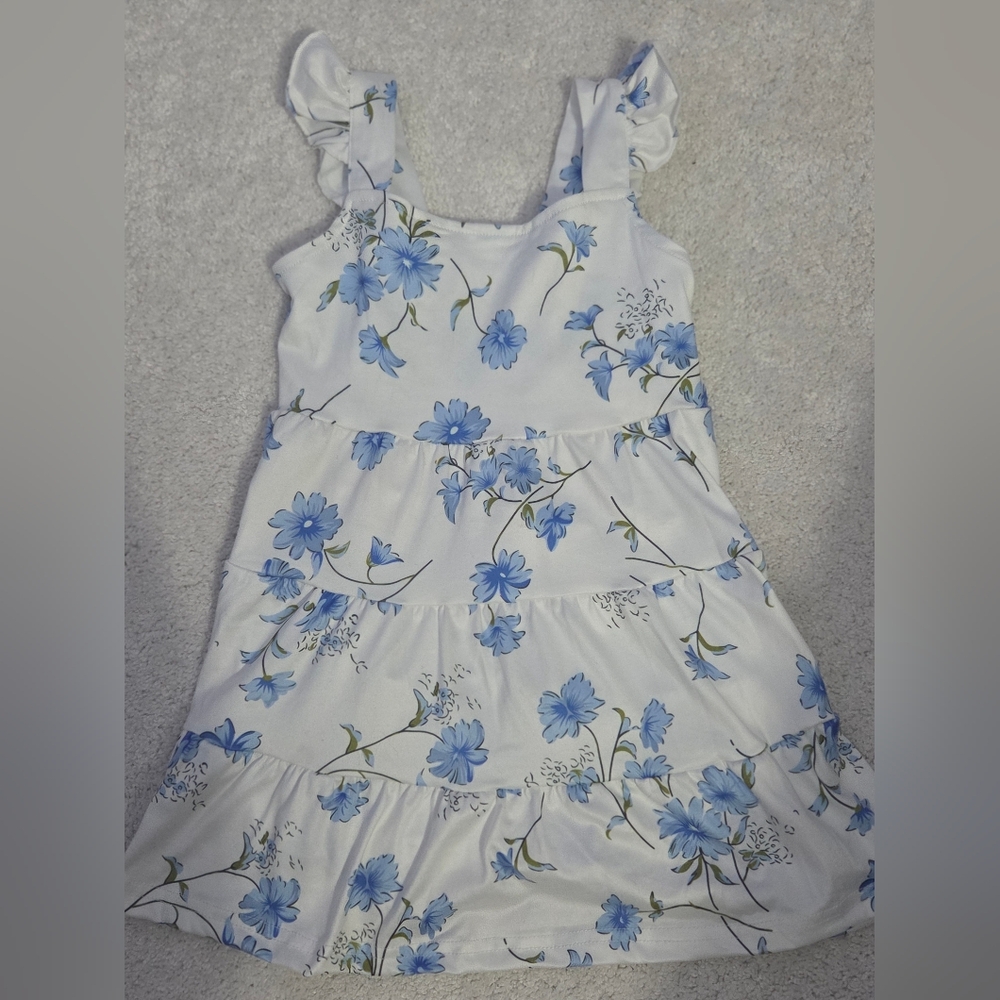 Floral Blue and White Kids Dress
